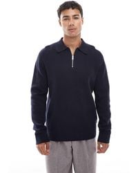 Jack & Jones - Premium Long Sleeve Knitted Polo With Quarter Zip - Lyst