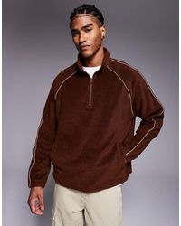 ASOS - Sweat décontracté en polaire à col cheminée à liserés - marine - Lyst