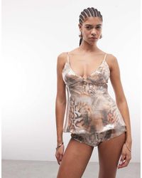AFRM - Tena Sequin Mesh Peplum Cami Top Co-ord - Lyst