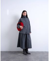 TOPSHOP - Oversized Funnel Neck Check Shirt - Lyst