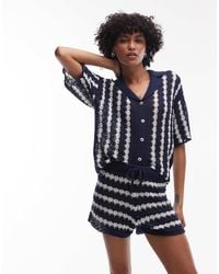 TOPSHOP - Short d'ensemble en maille à rayures et surpiqûres - et ivoire - Lyst
