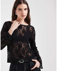 ONLY - Long Sleeve Lace Top With Velvet - Lyst