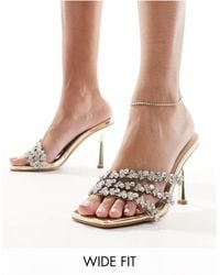 SIMMI - Simmi London Wide Fit Messina Embellished Strappy Heeled Mule Sandals - Lyst