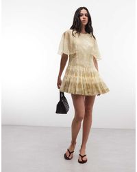 AllSaints - Yanna Short Sleeve Floral Ruffle High Neck Mini Dress - Lyst