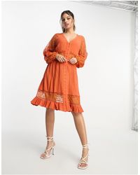 Y.A.S - Long Sleeve Mini Dress With Lace Inserts - Lyst