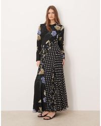 ASOS - Long Sleeve Racer Neck Maxi Dress With Godet Hem - Lyst