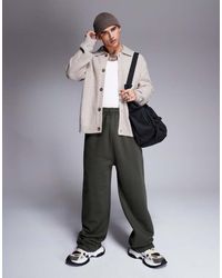 ASOS - Premium Heavyweight Wide Leg joggers 400gsm Khaki - Lyst