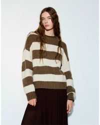 Pull&Bear - Gebreide Sweater Met Brede Strepen - Lyst