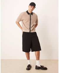 ASOS - Relaxed Airtex Knitted Button Through Polo With Contrast Collar - Lyst
