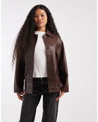 ASOS - Asos Design Petite Leather Look Harrington Jacket - Lyst