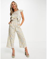 AX Paris Synthetic Leaf Print Jumpsuit in Green | Lyst