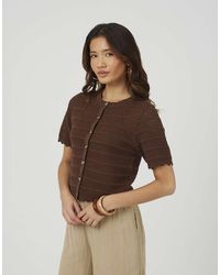 Brave Soul - Short Sleeve Stitch Detail Crew Neck Cardigan - Lyst