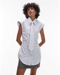 ASOS - Camicia Senza Maniche A Righe Con Spalline Imbottite E Cravatta - Lyst