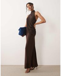 ASOS - Plisse Contrast Draped Halter Neck Maxi Dress - Lyst