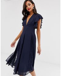 ASOS Платье Миди С Кружевными Вставками - Синий