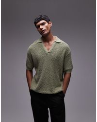 TOPMAN - Knitted Cotton Revere Polo - Lyst