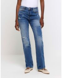 River Island - Patch Stove Pipe Straight Jeans - Lyst
