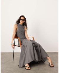 ASOS - Cotton Shirred High Neck Midi Dress With Drop Waist - Lyst