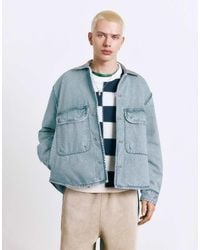 Pull&Bear - Giacca Di Jeans Indaco Pallido Con Colletto A Contrasto - Lyst