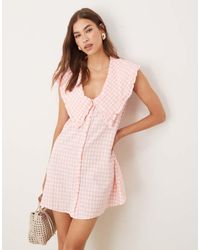 ASOS - Vestito Camicia Senza Maniche Rosa A Quadretti Con Colletto Oversize - Lyst
