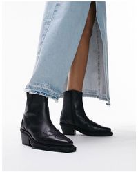 TOPSHOP - Wide Fit Lena Leather Western Ankle Boot - Lyst