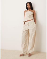 Mango - Pantalon d'ensemble à taille haute froncée - ivoire - Lyst