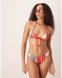 ASOS - – trinny – triangel-bikinioberteil mit gebundener vorderseite und paradiso-muster - Lyst