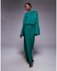 ASOS - Satin Blouson Bodice Long Sleeve Maxi Dress - Lyst