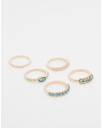 ASOS - Set Van Ringen Met Blauwe Steentjes En Imitatieparels - Lyst