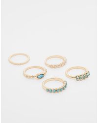 ASOS - Confezione Multipack Di Anelli Dorati Con Pietre Blu E Perle Sintetiche - Lyst