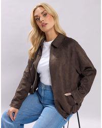 Yours Clothing - Faux Suede Bomber Jacket - Lyst