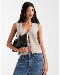 Pieces - Top Beis Melange Sin Mangas Con Lazada Delantera De Punto De -Neutro - Lyst