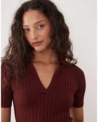 Mango - Knit Short Sleeve V-neck Polo - Lyst