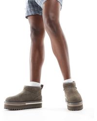 Tommy Hilfiger - Botas Grises Con Plataforma Plana De Ante De - Lyst
