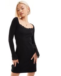 Monki - Long Sleeve Mini Dress With Lace Details - Lyst