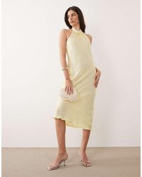 New Look - Satin Palm Jacquard Halter Neck Maxi Dress - Lyst