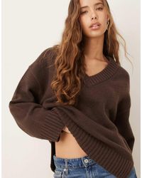 Gina Tricot - V Neck Knitted Sweater With Wide Sleeves - Lyst