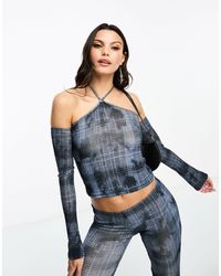 Collusion - Check Printed Halter Top Co-ord With Sleeves - Lyst