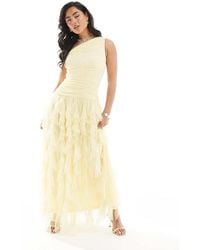 LACE & BEADS - Bridesmaid One Shoulder Waterfall Ruffle Maxi Dress - Lyst