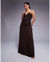 ASOS - Textured Bandeau Maxi Dress With Curved Trim And Lace Up Detail - Lyst