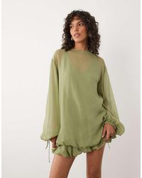 ASOS - High Neck Chiffon Mini Dress With Blouson Waist - Lyst