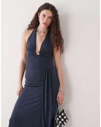 Motel - Ryoko Wrap Detail Slinky Midaxi Halter Dress - Lyst