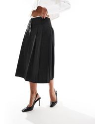ASOS - Gonna Midi Sartoriale A Pieghe Antracite A Coste Con Orlo Grezzo - Lyst