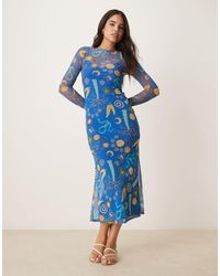Never Fully Dressed - Maxi-Jurk Van Mesh Met Print - Lyst
