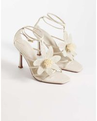 ASOS - Natalia Flower Trim Caged T Bar High Heel Sandals - Lyst
