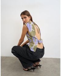 TOPSHOP - Floral Printed Drape Back Top - Lyst
