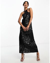 AllSaints - Vestido Largo Con Cuello Halter Y Diseño Estampado Betina Diana De - Lyst
