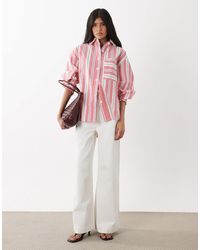 Ghospell - Scout Cotton Collar Button Placket Long Sleeve Shirt With Bow Back Detail - Lyst
