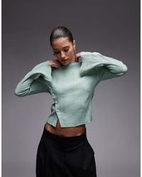 & Other Stories - Top A Maniche Lunghe Verde Testurizzato Trasparente Con Bottoni Asimmetrici - Lyst