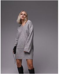 TOPSHOP - Knitted V Neck Mini Dress - Lyst